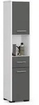 Akord Hochschrank, Wei&szlig;, Grau, Holzwerkstoff, 5 F&auml;cher, 1 Schubladen,