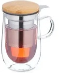 Relaxdays Teeglas, Mehrfarbig, Glas, Holz, Metall, integriertes Sieb, Kaffee & Tee,