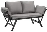 tectake Rattan-Loungesofa, Hellgrau, Schwarz, Textil, Quadratisch, 157x89x61 cm,