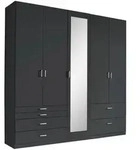 Xora Dreht&uuml;renschrank, Grau, Glas, Holzwerkstoff, 4 F&auml;cher, 6 Schublade(n)