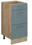 Vicco K&uuml;chenunterschrank, Blaugrau, Honigeiche, Holzwerkstoff, 3 F&auml;cher, 3
