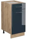 Vicco K&uuml;chenunterschrank, Dunkelblau, Honigeiche, Holzwerkstoff, 3 F&auml;cher, 1