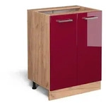 Vicco K&uuml;chenunterschrank, Rot, Honigeiche, Holzwerkstoff, 1 F&auml;cher,...