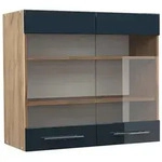 Vicco K&uuml;chenglasschrank, Dunkelblau, Honigeiche, Holzwerkstoff, 3 F&auml;cher,