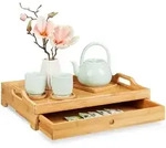 Relaxdays Serviertablett, Hellbraun, Holz, Holzwerkstoff, 43x10x31 cm, Tischkultur &