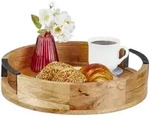 Relaxdays Tablett, Hellbraun, Holz, Metall, 7.5 cm, Dekoration, Dekoartikel,