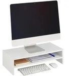 Relaxdays Monitorst&auml;nder, Wei&szlig;, Holzwerkstoff, 54x14.5x25.5 cm, Arbeitszimmer,