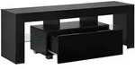 [en.casa] Tv-Element, Schwarz Hochglanz, Holzwerkstoff, Glas, 1 Schubladen,