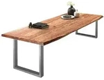 SAM Esstisch, Beige, Metall, Echtholz,Akazie, Quadratisch,Rechteckig, U-Form,