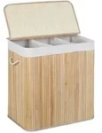 Relaxdays W&auml;schekorb, Hellbraun, Holz, Textil, Wellpappe, 62.5x62x42.5 cm, Ordnen &