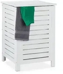 Relaxdays W&auml;schetruhe, Wei&szlig;, Holz, Holzwerkstoff, Textil, 45x65.5x45 cm, Esszimmer,