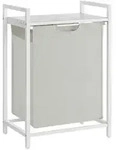 Mid.you W&auml;schekorb, Grau, Wei&szlig;, Metall, Textil, Holzwerkstoff, 65L L, rechteckig,
