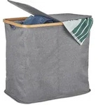 Relaxdays W&auml;schekorb, Grau, Textil, Holz, 54x50x33.5 cm, Badaccessoires