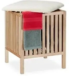 Relaxdays W&auml;schekorb, Hellbraun, Holz, Textil, Holzwerkstoff, 41x51x41 cm,