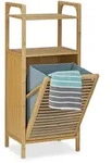 Relaxdays Badregal, Hellbraun, Holz, Holzwerkstoff, Kunststoff, 40x95x30 cm, Ordnen &