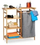 Relaxdays Badregal, Hellbraun, Holz, Textil, 80x80.5x33.5 cm, Badezimmer,