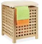 Relaxdays W&auml;schekorb, Hellbraun, Holz, Textil, 39x50x39 cm, Wohnzimmer, Hocker,
