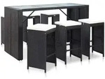vidaXL 7-Tlg., Schwarz, Naturmaterialien, rechteckig, Gartenm&ouml;bel, Gartenm&ouml;bel-Sets