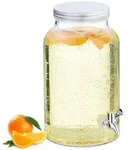 Relaxdays Getr&auml;nkespender, Transparent, Glas, Metall, Kunststoff, 5 L, Rund,
