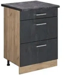 Vicco K&uuml;chenunterschrank, Schwarz, Honigeiche, Holzwerkstoff, 3 F&auml;cher, 3