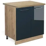 Vicco K&uuml;chenunterschrank, Dunkelblau, Honigeiche, Holzwerkstoff, 2 F&auml;cher,