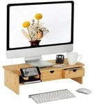 Relaxdays Monitorst&auml;nder, Hellbraun, Holz, Holzwerkstoff, 54x14x23 cm,