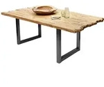 Mid.you Esstisch, Natur, Schwarz, Holz, Metall, Teakholz, massiv, rechteckig, Kufe,