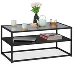 Relaxdays Couchtisch, Schwarz, Metall, Holzwerkstoff, Glas, 90x42x50 cm,...