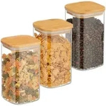 Relaxdays 3Xvorratsglas, Transparent, Glas, Holz, Kunststoff, 10x17.5x10 cm,