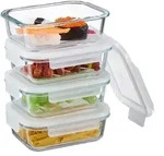 Relaxdays Glasbeh&auml;lter-Set, Transparent, Glas, Kunststoff, 18x6x13.5 cm, Kochen,