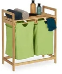 Relaxdays W&auml;schekorbregal, Mehrfarbig, Holz, Textil, 64x73x33 cm, Ordnen &
