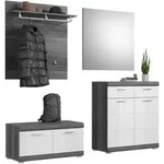 Mid.you Garderobe, Silber, Wei&szlig;, Dunkelgrau, Glas, Holzwerkstoff, 4-teilig,