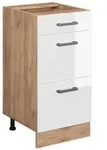 Vicco K&uuml;chenunterschrank, Wei&szlig; Hochglanz, Honigeiche, Holzwerkstoff, 3...
