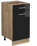 Vicco K&uuml;chenunterschrank, Schwarz Hochglanz, Honigeiche, Holzwerkstoff, 1...