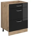 Vicco K&uuml;chenunterschrank, Schwarz Hochglanz, Honigeiche, Holzwerkstoff, 3...