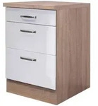FlexWell Schubkastenunterschrank, Sonoma Eiche, Wei&szlig; Hochglanz, Holzwerkstoff,...