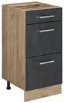 Vicco K&uuml;chenunterschrank, Schwarz, Honigeiche, Holzwerkstoff, 3 F&auml;cher, 3