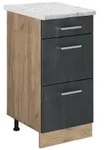 Vicco K&uuml;chenunterschrank, Schwarz, Honigeiche, Holzwerkstoff, 3 F&auml;cher, 3