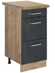 Vicco K&uuml;chenunterschrank, Schwarz, Honigeiche, Holzwerkstoff, 3 F&auml;cher, 3
