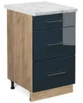 Vicco K&uuml;chenunterschrank, Dunkelblau, Honigeiche, Holzwerkstoff, 3 F&auml;cher, 3