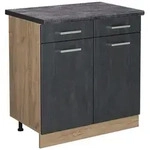 Vicco K&uuml;chenunterschrank, Schwarz, Honigeiche, Holzwerkstoff, 1 F&auml;cher, 2