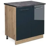 Vicco K&uuml;chenunterschrank, Dunkelblau, Honigeiche, Holzwerkstoff, 2 F&auml;cher,