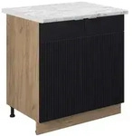 Vicco K&uuml;chenunterschrank, Schwarz, Honigeiche, Holzwerkstoff, 2 F&auml;cher,...