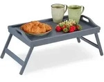 Relaxdays Betttablett, Grau, Holz, Holzwerkstoff, Schlafzimmer, Betten