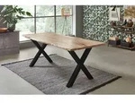 SAM Esstisch, Beige, Metall, Echtholz,Akazie, Quadratisch,Rechteckig, X-Form,