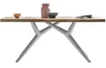 Mid.you Esstisch, Silber, Natur, Metall, Holz, Akazie, massiv, rechteckig, Y-Form,