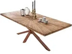 Mid.you Esstisch, Braun, Natur, Holz, Metall, Teakholz, massiv, rechteckig,