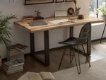 Mid.you Esstisch, Natur, Schwarz, Holz, Metall, Mangoholz, massiv, rechteckig, Kufe,