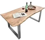 Mid.you Esstisch, Natur, Silber, Holz, Metall, Akazie, massiv, rechteckig, Kufe,