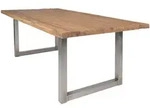 Mid.you Esstisch, Natur, Silber, Holz, Metall, Teakholz, massiv, rechteckig, Kufe,